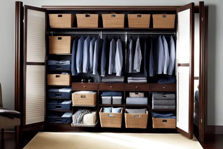 organize closet with baskets and bins cool mens bedrooms