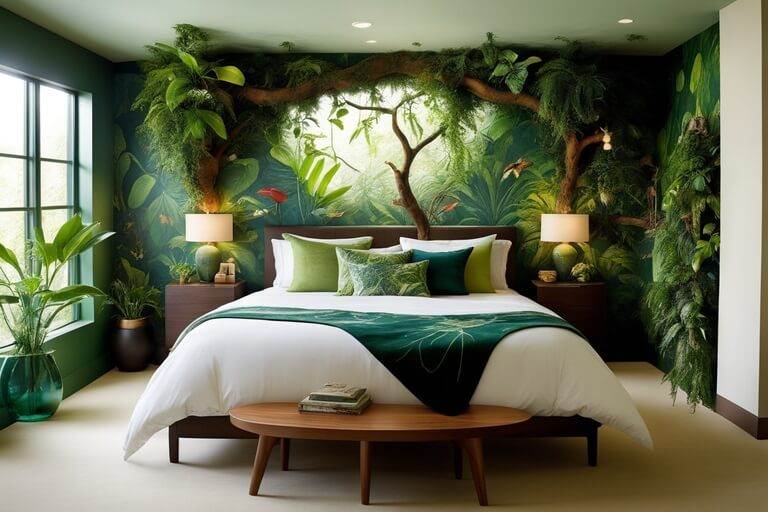 biophilic design wall painting for bedroom