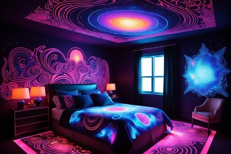 blacklight art wall painting designs for bedroom
