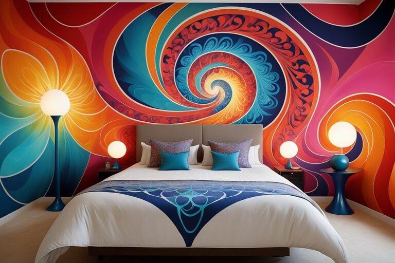 psychedelic art wall painting designs for bedroom