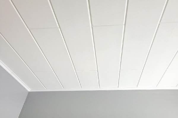 painted wooden plank ceiling